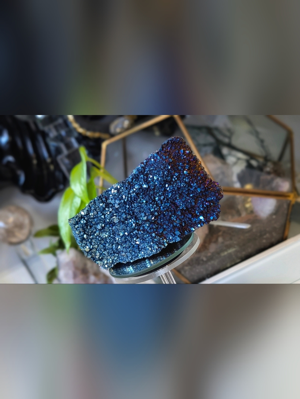 Blue Aura Electroplated Amethyst Crystal Cluster